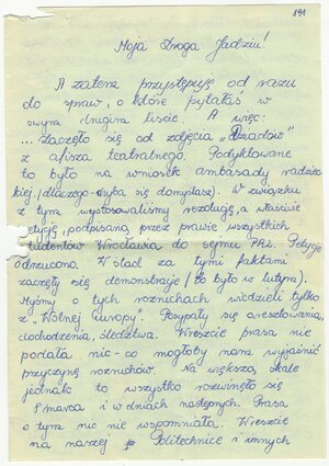 Korespondencja prywatna zawierająca opis przebiegu wypadków marcowych we Wrocławiu z dn. 24 IV 1968 r.