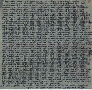 „Raport nr 3 z terenu WW 72 - 53 KK. Stan do połowy października 1943 r.”, przedstawiają-cy przyczyny i rozmiary „wsyp” w wileńskiej Ekspozyturze Wywiadu Wschodniego KG AK (zbiory Instytutu Pamięci Narodowej)