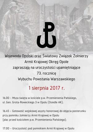 Opolskie obchody 73. rocznicy wybuchu powstania warszawskiego - 1 sierpnia 2017
