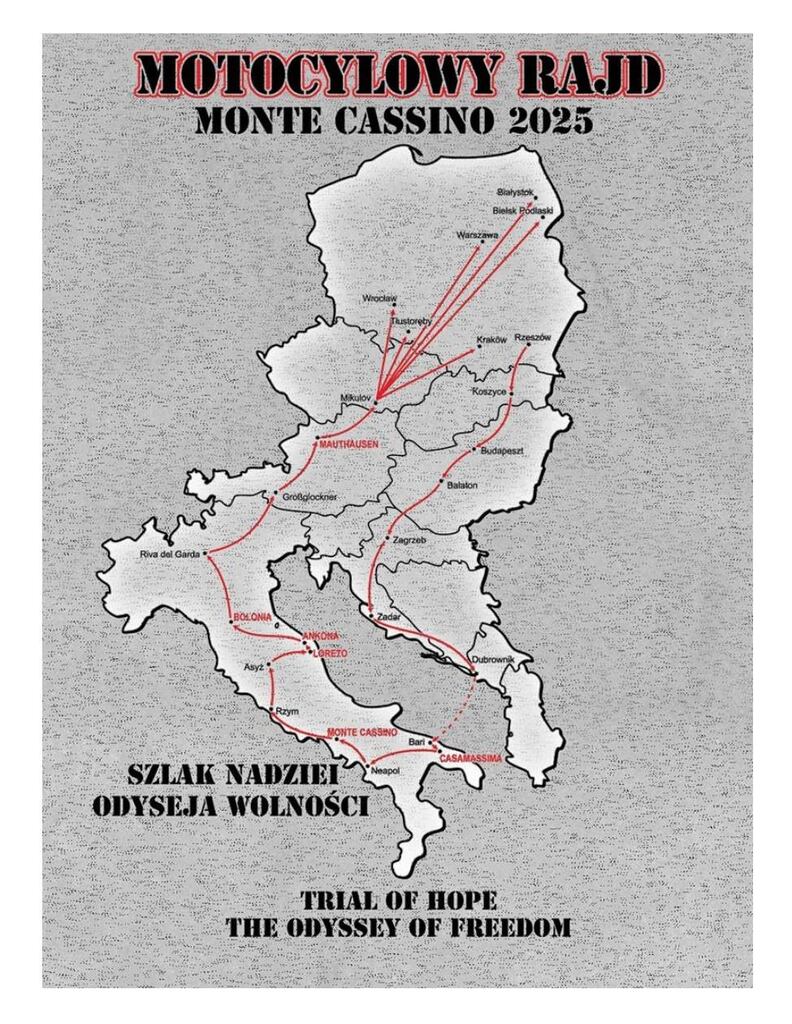 Mapka ze szlakiem rajdu widniejąca także na plecach koszulek.