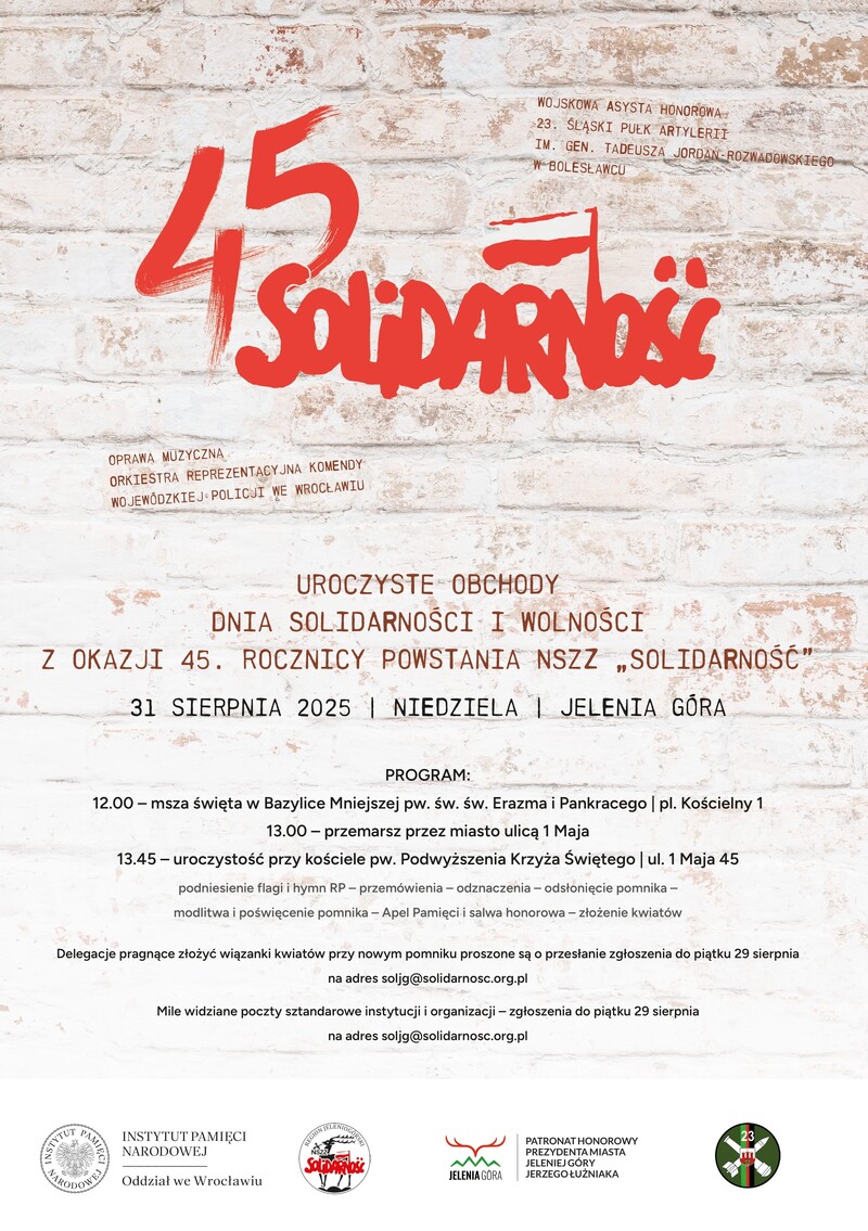 Grafika zapraszająca na uroczystości Dnia Solidarności i Wolności oraz odsłonięcie pomnika „Solidarności”