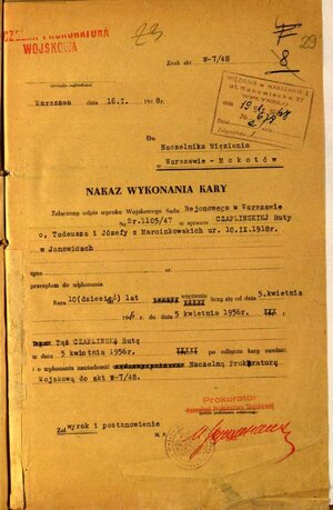 Nakaz wykonania kary dot. Ruty Czaplińskiej, Warszawa, 16 I 1948 r.