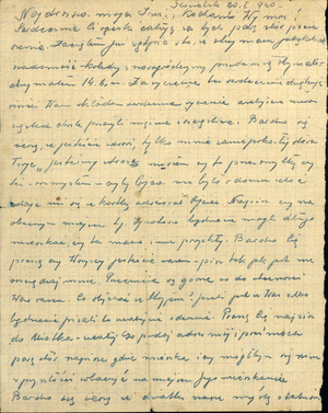 List Władysława Walkowskiego przesłany z obozu jenieckiego NKWD do żony Ireny Walkowskiej, Kozielsk, 20 stycznia 1940 r.