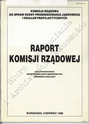 Okładka Raportu komisji Rządowej z czerwca 1986 r. (Arch. IPN)