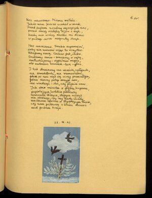 Ostatnie strofy wiersza „Pokolenie” – autograf z akwarelą autora. Fot. domena publiczna.