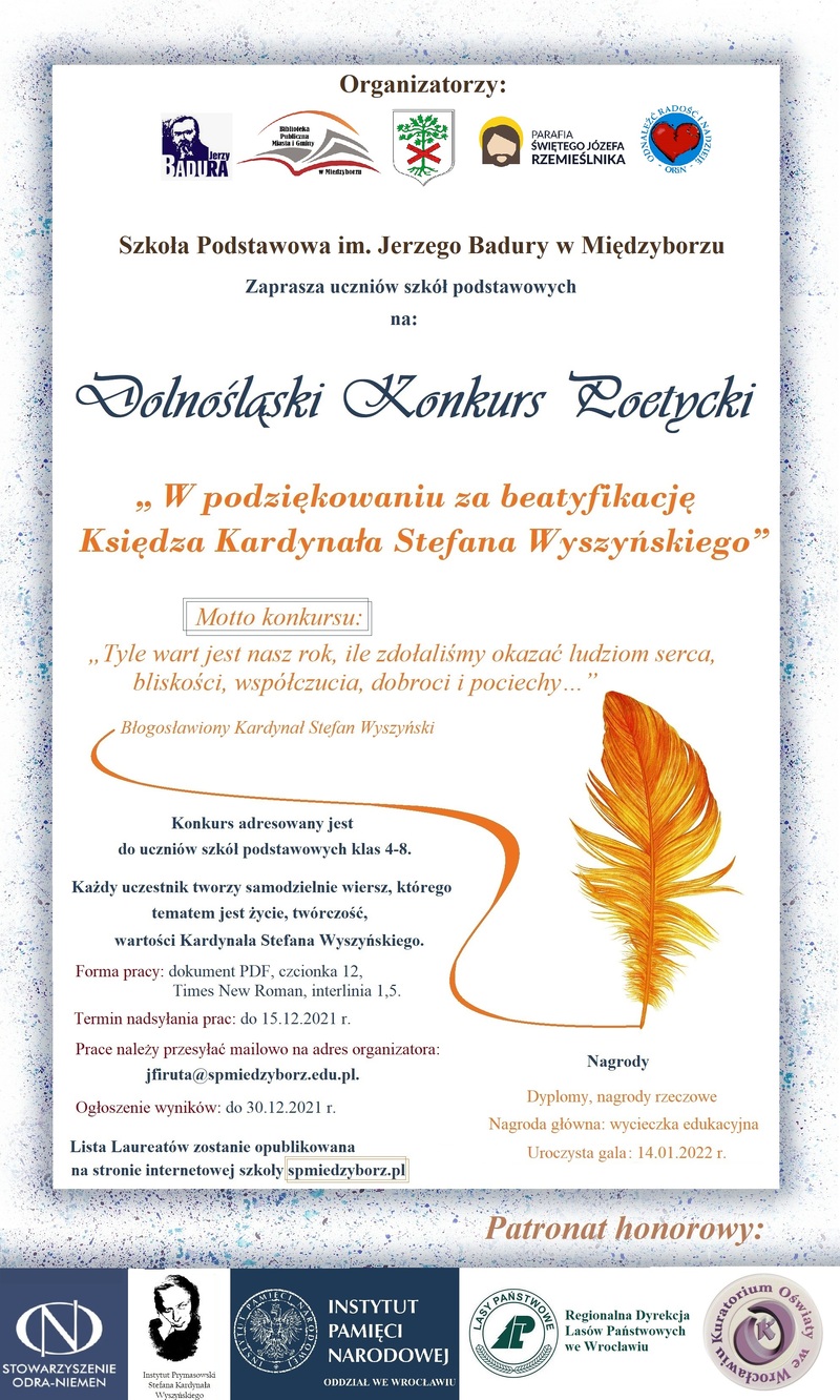 Konkurs poetycki „W podziękowaniu za beatyfikację Księdza Kardynała Stefana Wyszyńskiego”