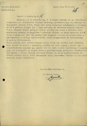 Raport z obwodu nr 5/VI z rozpoczęcia urzędowania obwodowych komisji wyborczych oraz podjęcia akcji propagandowej przez trójki partyjne PPR, 11 XII 1946