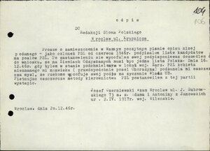 Odpis prośby o opublikowanie rezygnacji z poparcia listy kandydatów na posłów PSL, 20 XII 1946