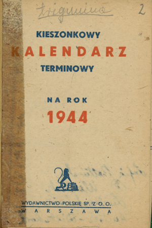 Okładka kalendarzyka z 1944 r. (sygn. IPN Wr 470/27).
