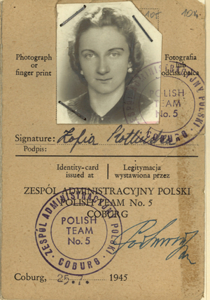 Legitymacja Zofii Kotlińskiej z 1945 r. (sygn. IPN Wr 470/27).