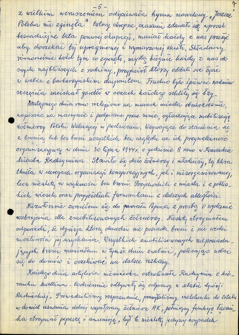 Powstanie warszawskie we wspomnieniach świadka wydarzeń ppor. Leonarda Stacewicza ps. „Sęk”, byłego dowódcy placówki Armii Krajowej kryptonim „Raźno” - Radzymin.