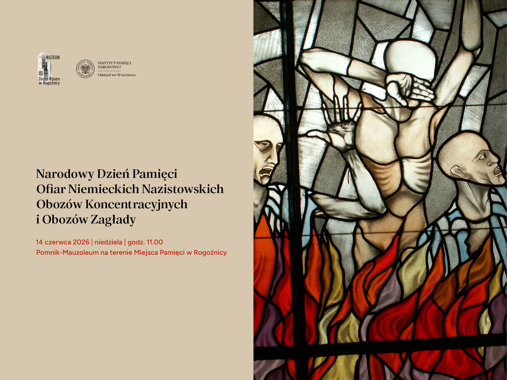 Narodowy Dzień Pamięci Ofiar Niemieckich Nazistowskich Obozów Koncentracyjnych i Obozów Zagłady. Serdecznie zapraszamy do udziału w uroczystości, które obędą się w Muzeum Gross-Rosen w Rogoźnicy przy udziale Wojskowej Asysty Honorowej Garnizonu Wrocław, 14 czerwca 2026
